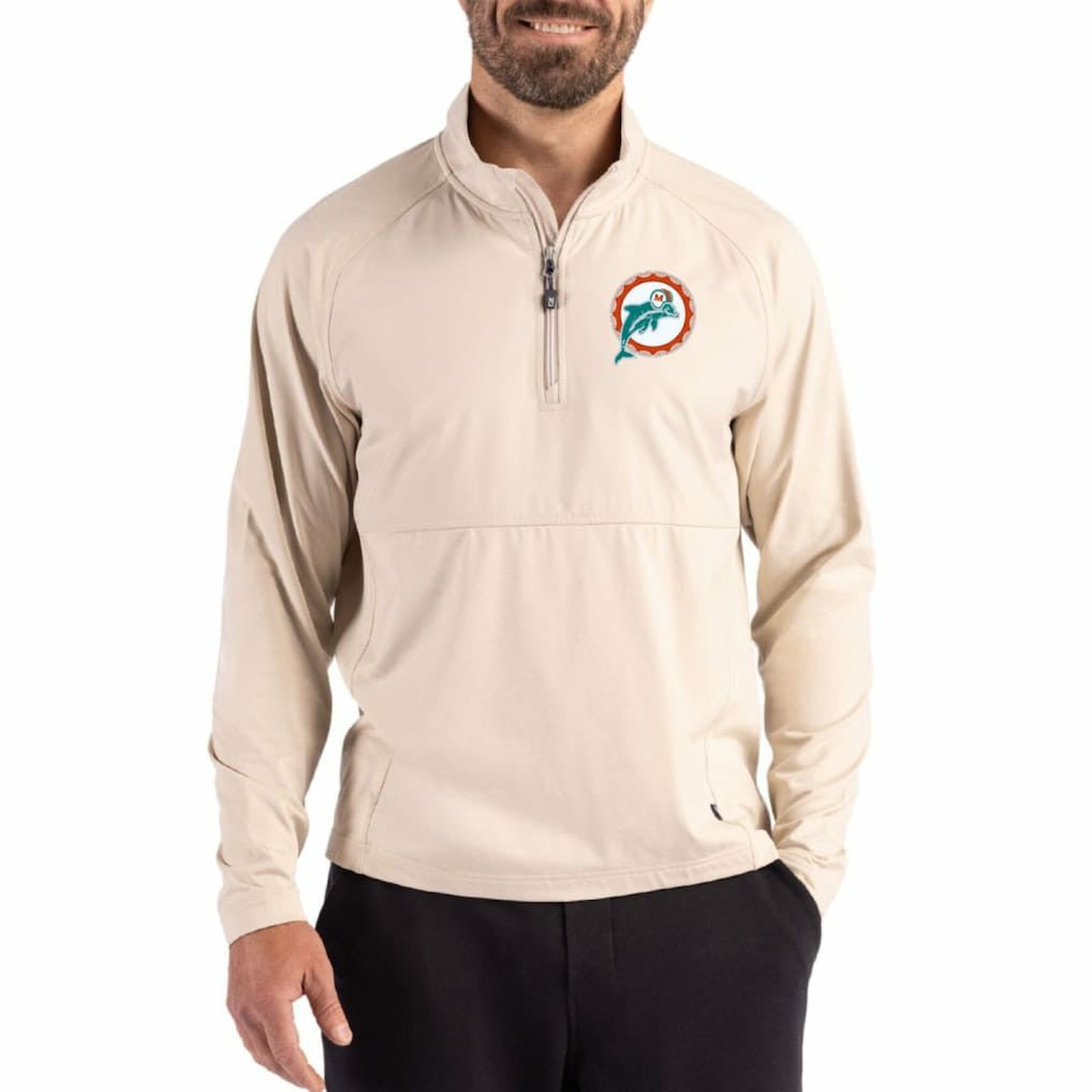 Miami Dolphins Cutter & Buck Adapt Eco Knit Hybrid Recycled Quarter-Zip Jacket | NFL Online