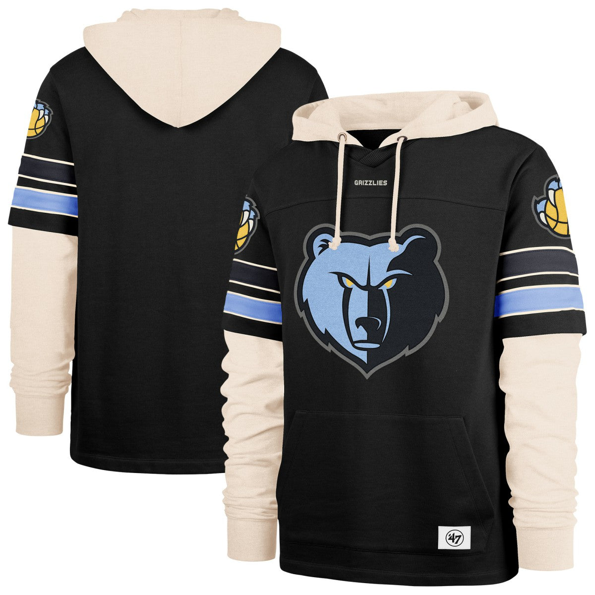Black Memphis Grizzlies '47 Split Zone Cornerback Duo Hoodie | NBA