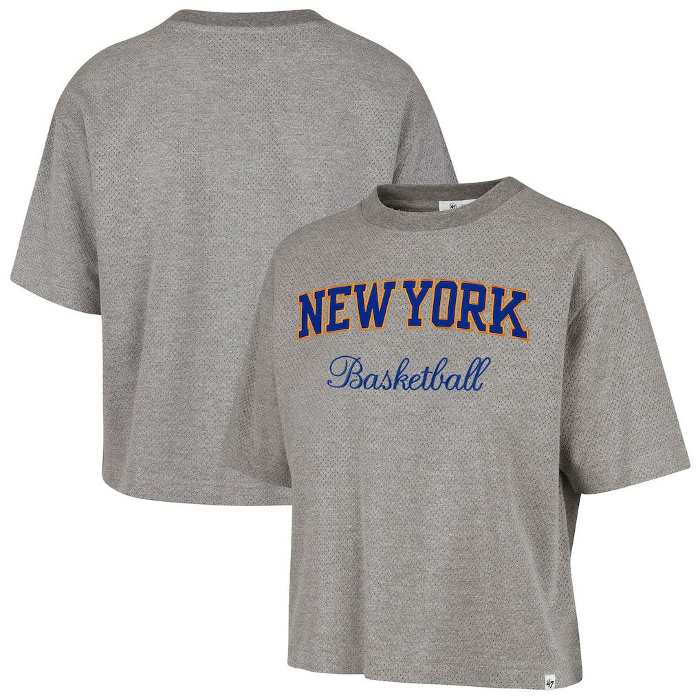 Gray New York Knicks '47 Women's Pivot Drop Needle Cropped T-Shirt | NBA