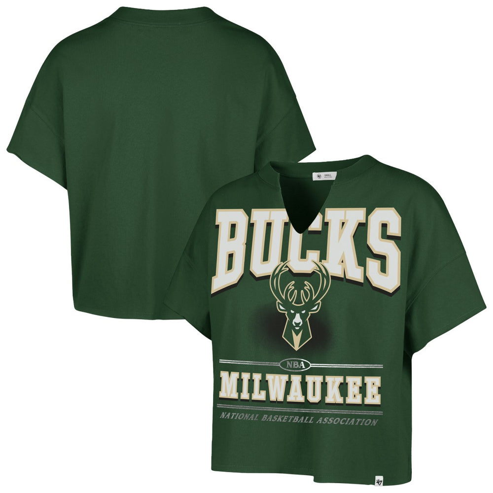 Hunter Green Milwaukee Bucks '47 Women's Elation Oversized Notch Neck T-Shirt | NBA