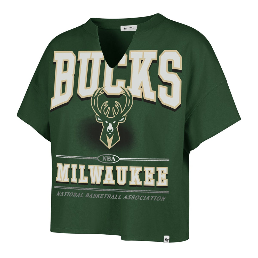 Hunter Green Milwaukee Bucks '47 Women's Elation Oversized Notch Neck T-Shirt | NBA
