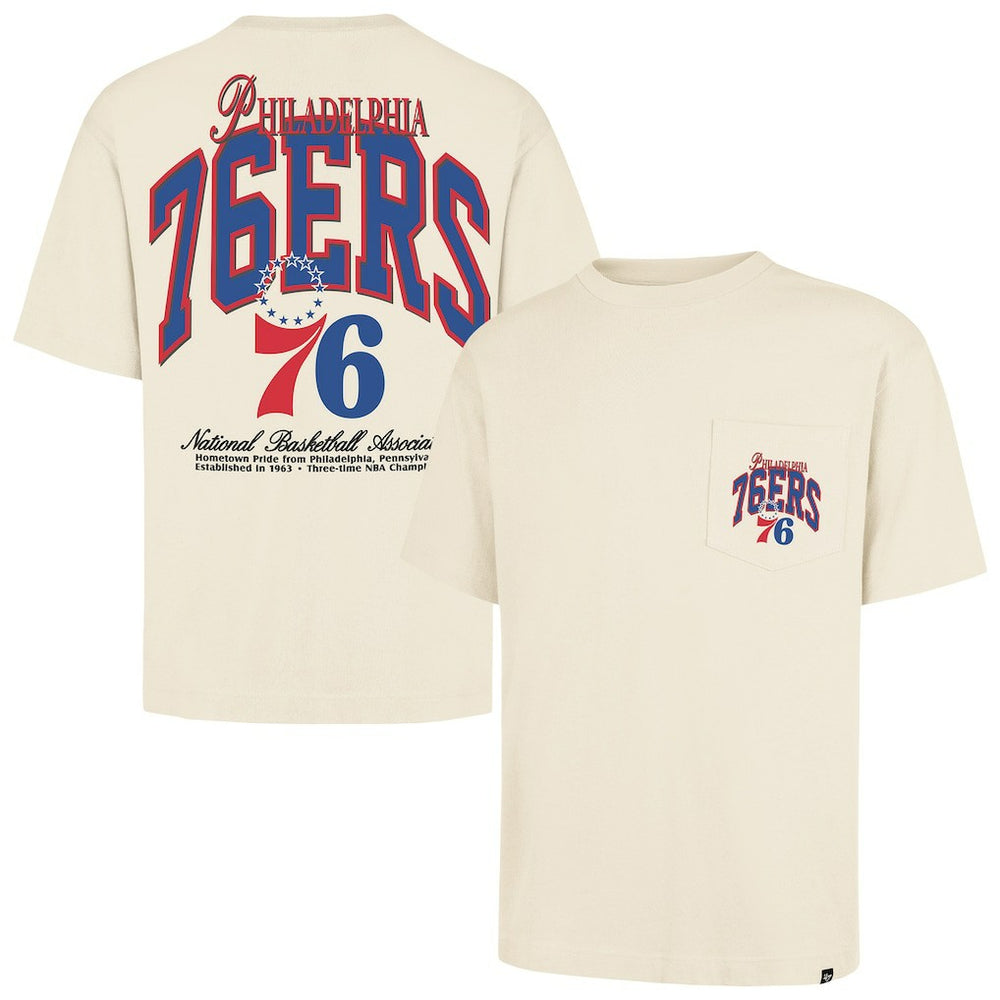 Cream Philadelphia 76ers '47 Unisex Crossover Collection Foundation Pocket T-Shirt | NBA