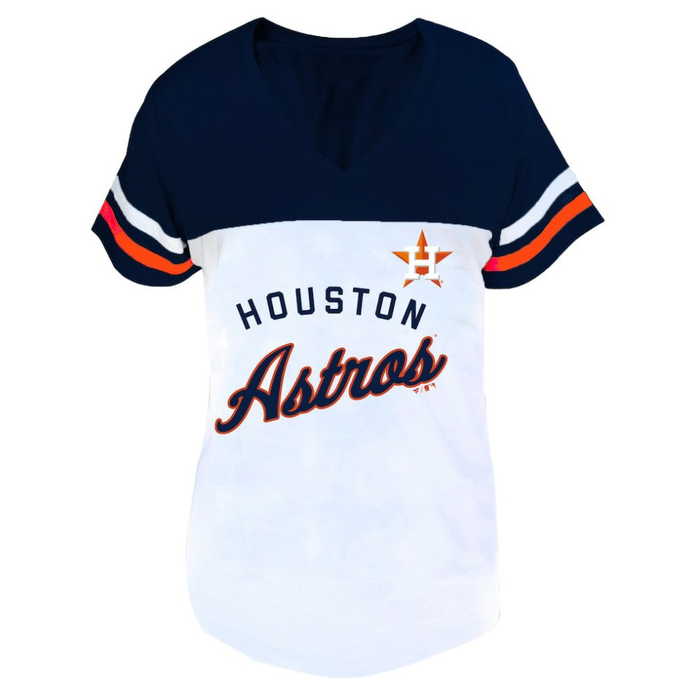 Houston Astros Profile Women's Plus Size Two-Stripe V-Neck T-Shirt - MLB T-shirts