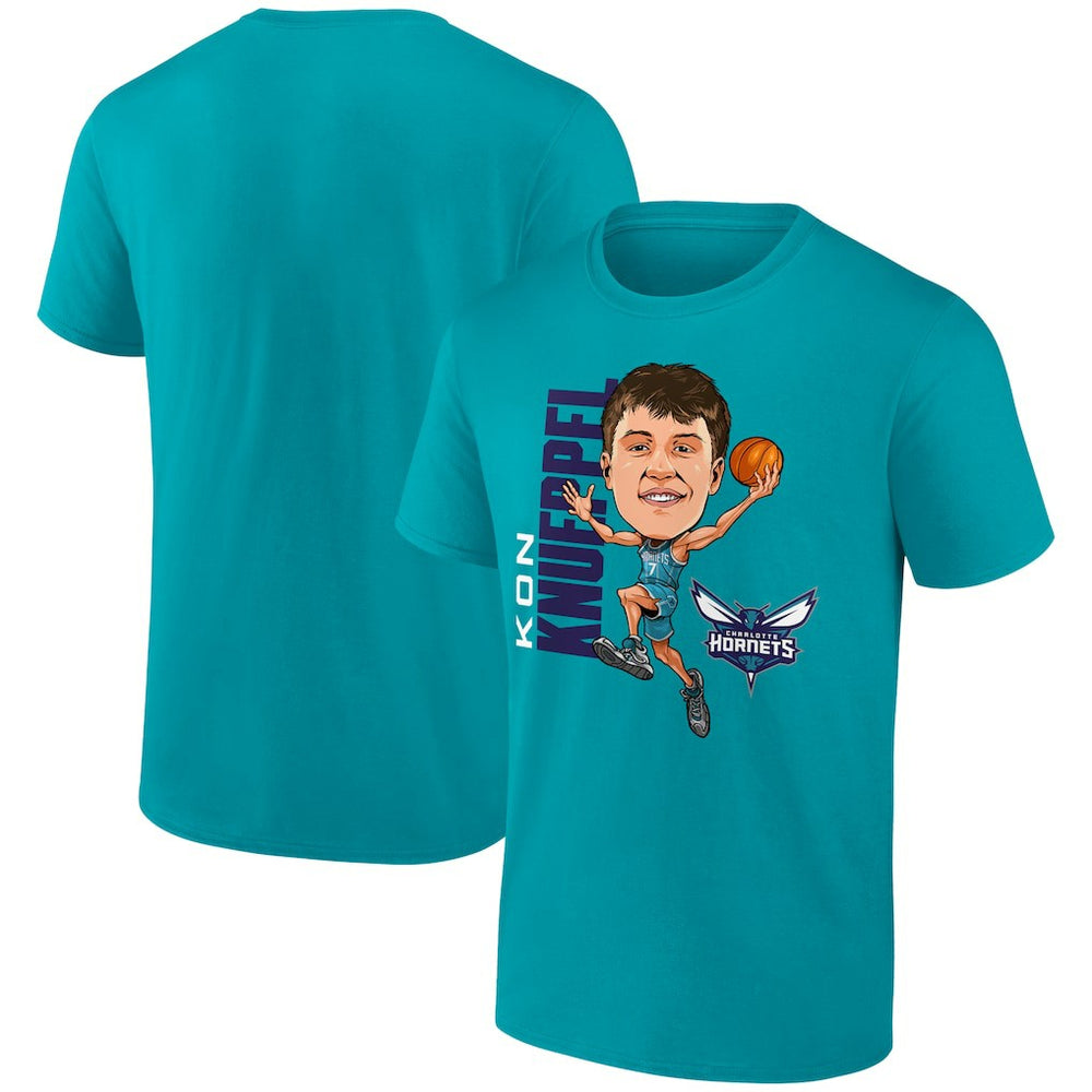 Teal Kon Knueppel Charlotte Hornets Caricature T-Shirt | NBA