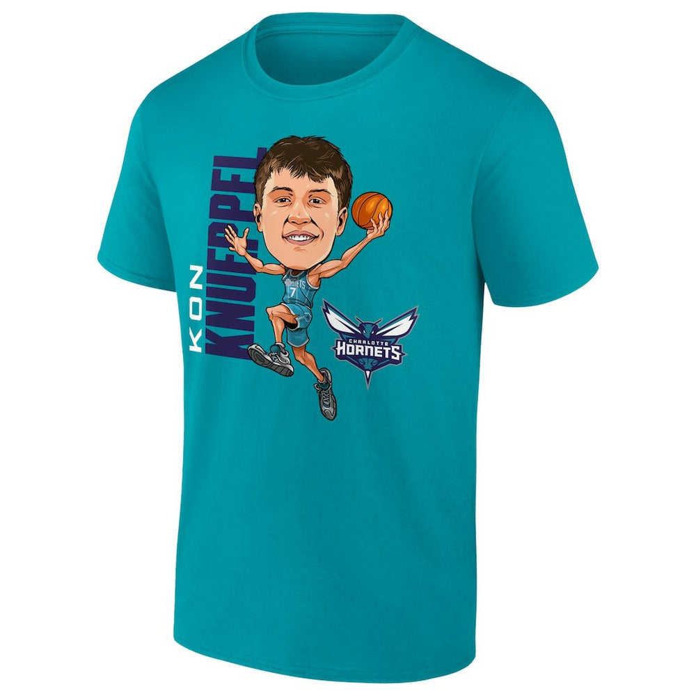 Teal Kon Knueppel Charlotte Hornets Caricature T-Shirt | NBA