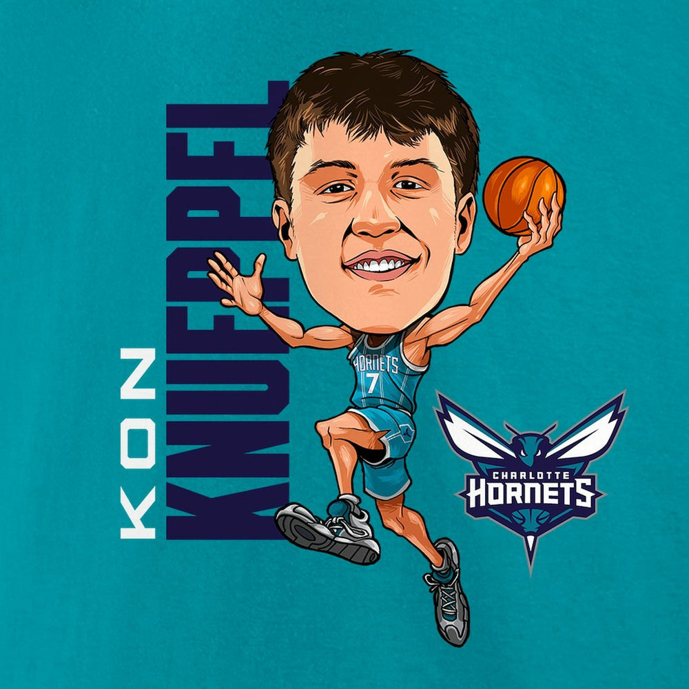 Teal Kon Knueppel Charlotte Hornets Caricature T-Shirt | NBA