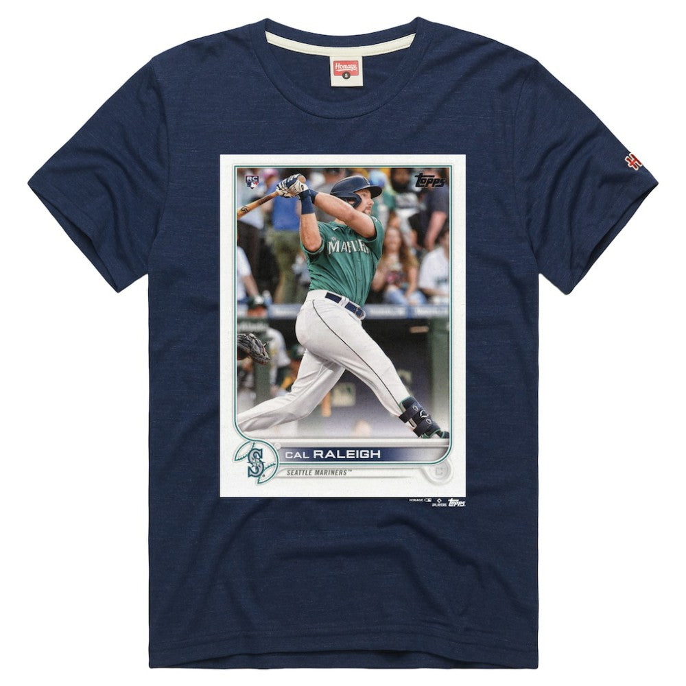 Cal Raleigh Seattle Mariners Homage Topps Baseball Card Player Tri-Blend T-Shirt - MLB T-shirts