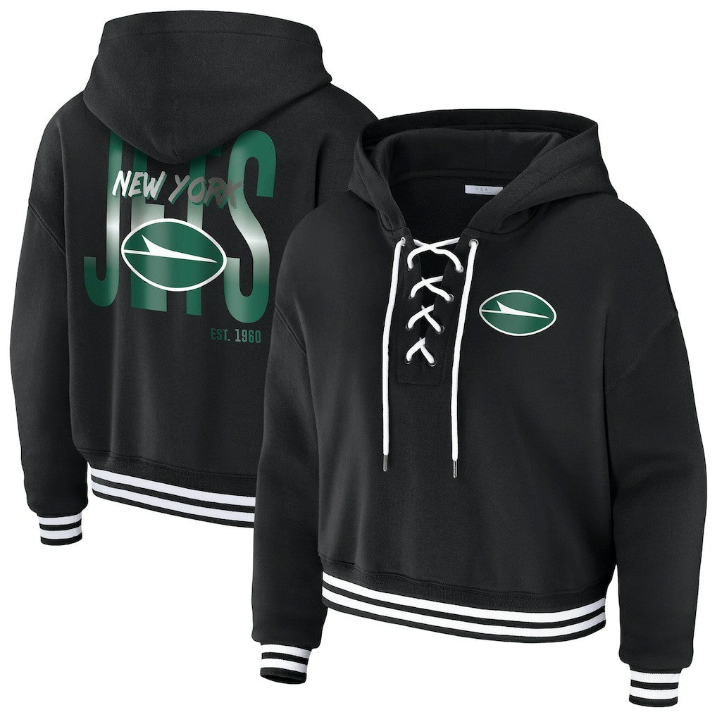 New York Jets WEAR by Erin Andrews Women's Lace-Up Fleece Hoodie | NFL Hot