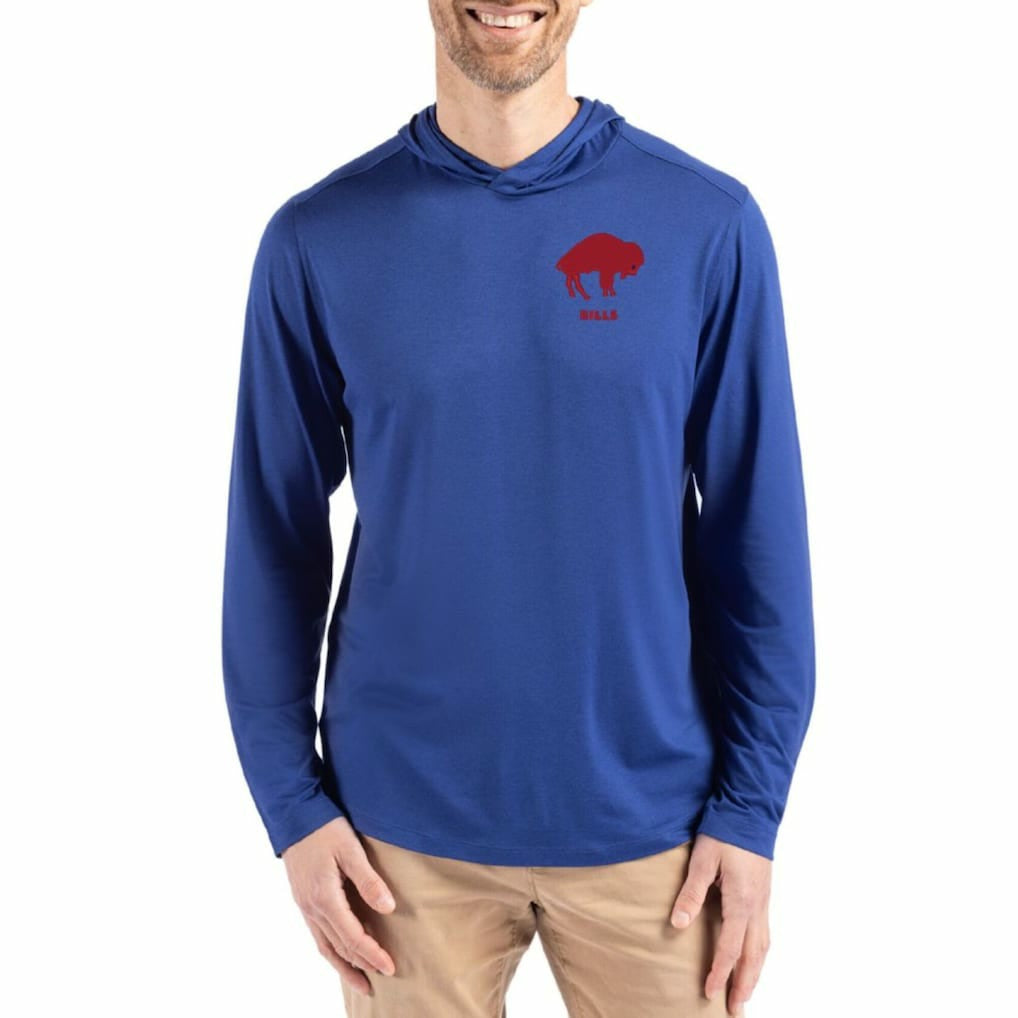 Buffalo Bills Cutter & Buck Coastline Epic Comfort Eco Recycled Long Sleeve Hoodie T-Shirt | NFL Sale