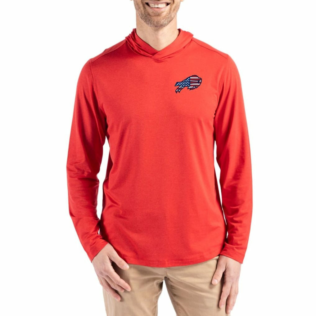 Buffalo Bills Cutter & Buck Americana Coastline Epic Comfort Eco Recycled Long Sleeve Hoodie T-Shirt | NFL Sale