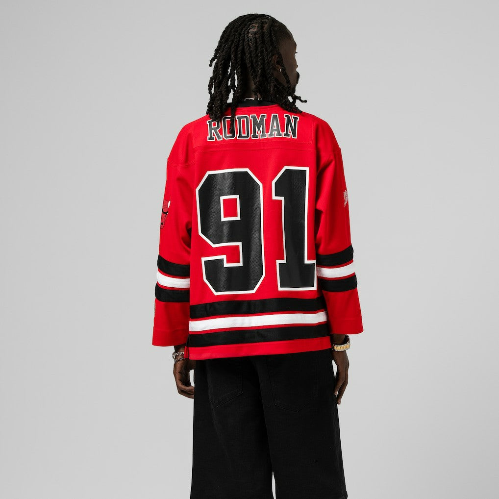 Red Dennis Rodman Chicago Bulls Unisex Maxxed Out Fashion Hockey Jersey sale | NBA