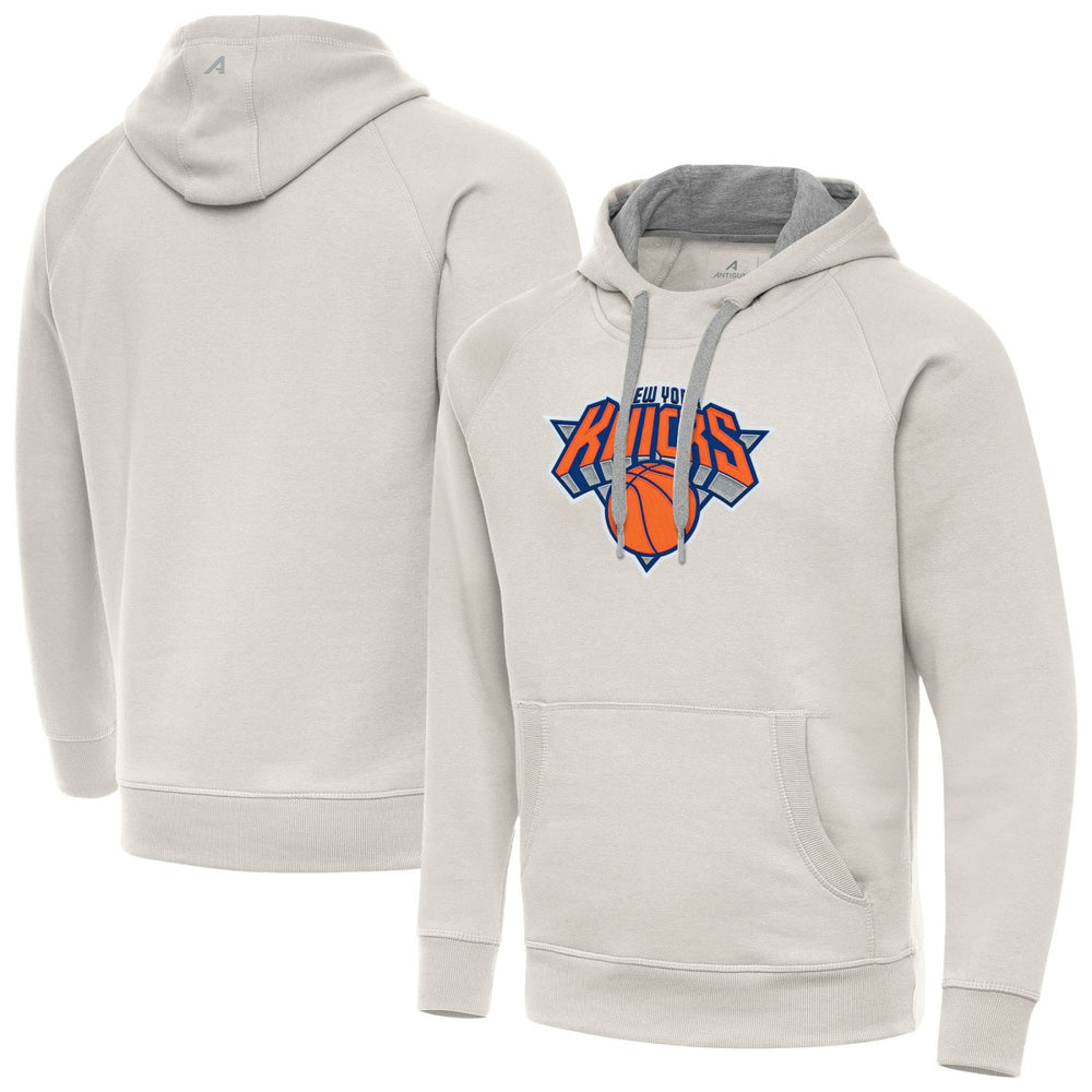 Cream New York Knicks Antigua Big Logo Victory Pullover Hoodie | NBA