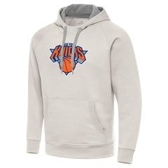 Cream New York Knicks Antigua Big Logo Victory Pullover Hoodie | NBA