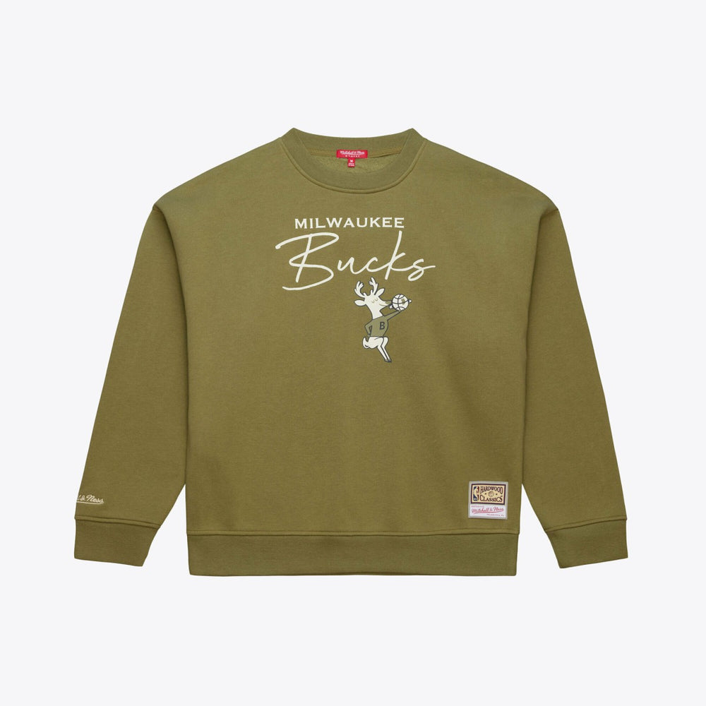 Olive Milwaukee Bucks Women's Lightweight Script Sweatshirt | NBA