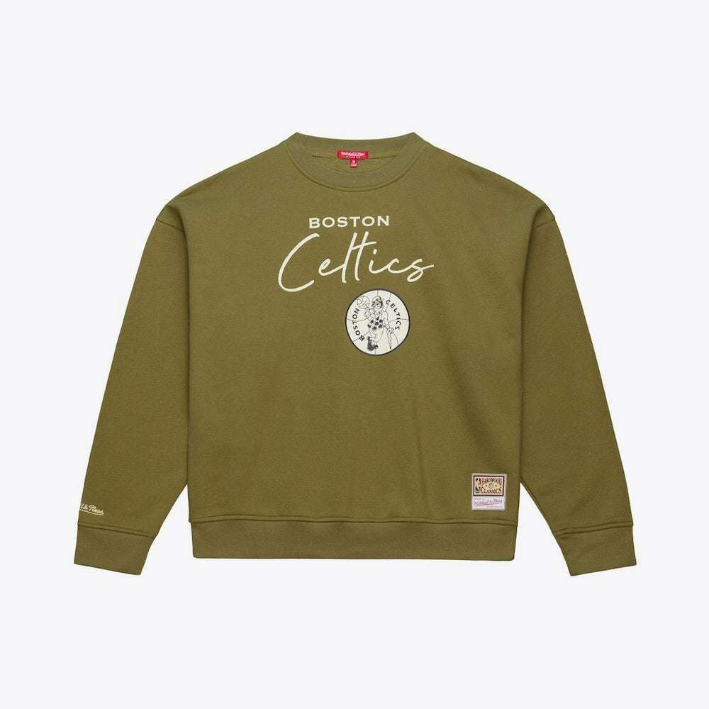 Olive Boston Celtics Women's Lightweight Script Sweatshirt | NBA