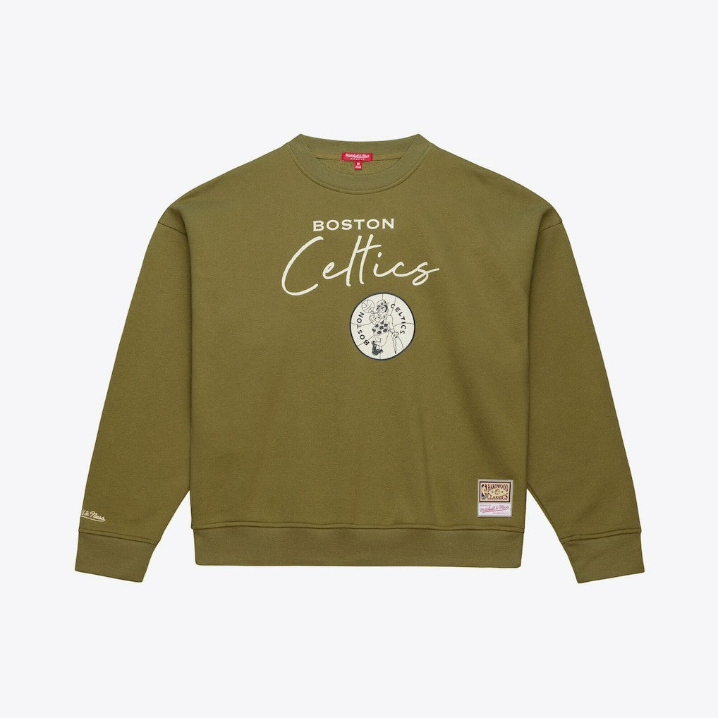 Olive Boston Celtics Women's Lightweight Script Sweatshirt | NBA