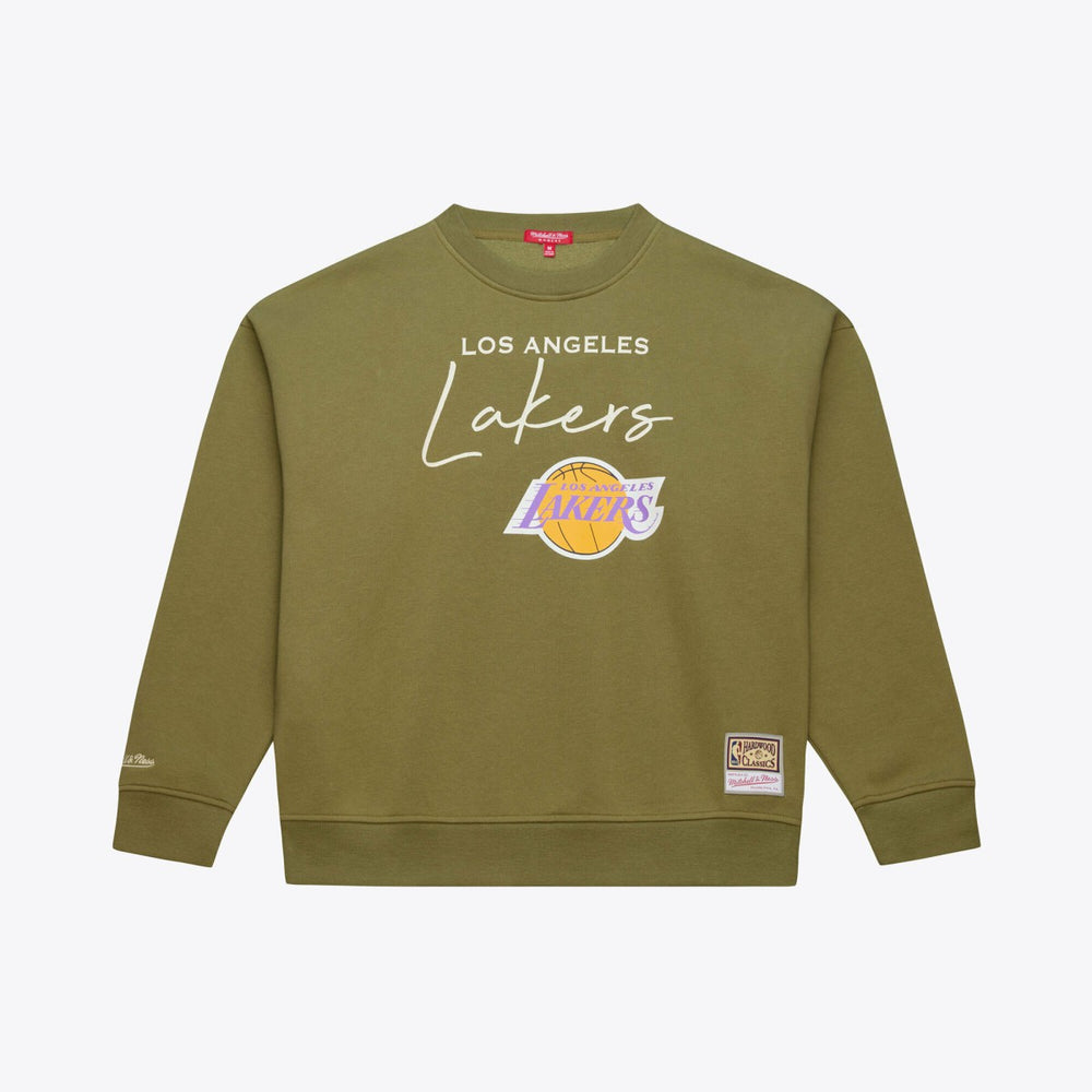 Olive Los Angeles Lakers Women's Lightweight Script Sweatshirt | NBA