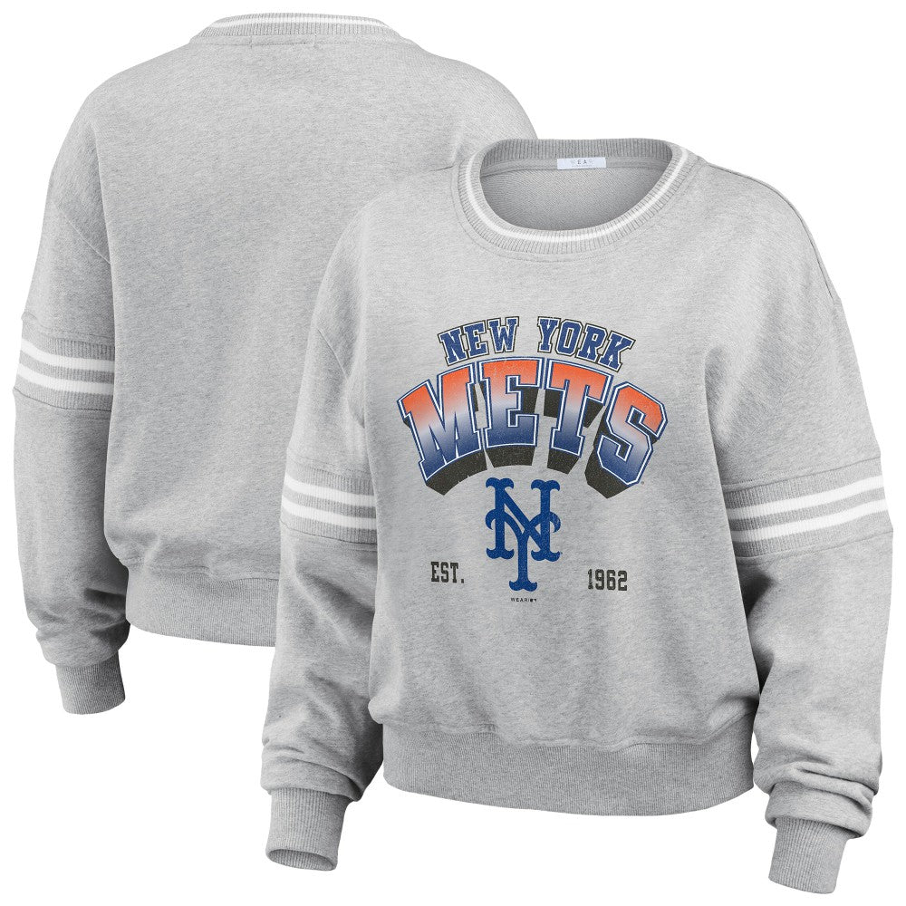 New York Mets WEAR by Erin Andrews Women's Sleeve Stripe Fleece Sweatshirt - MLB Sweatshirts