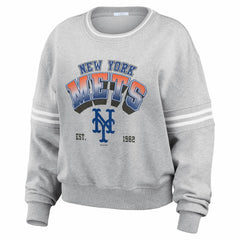 New York Mets WEAR by Erin Andrews Women's Sleeve Stripe Fleece Sweatshirt - MLB Sweatshirts