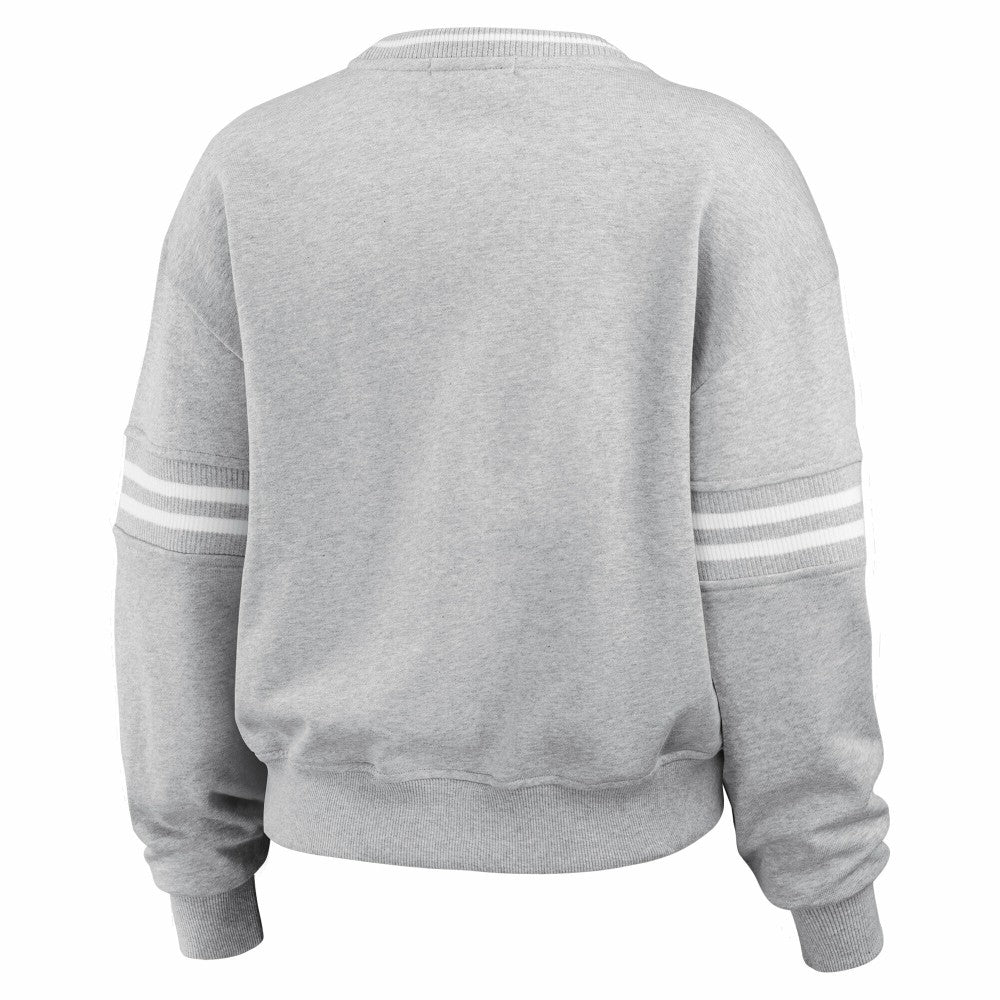 New York Mets WEAR by Erin Andrews Women's Sleeve Stripe Fleece Sweatshirt - MLB Sweatshirts