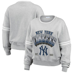 New York Yankees WEAR by Erin Andrews Women's Sleeve Stripe Fleece Crewneck Sweatshirt - MLB Sweatshirts