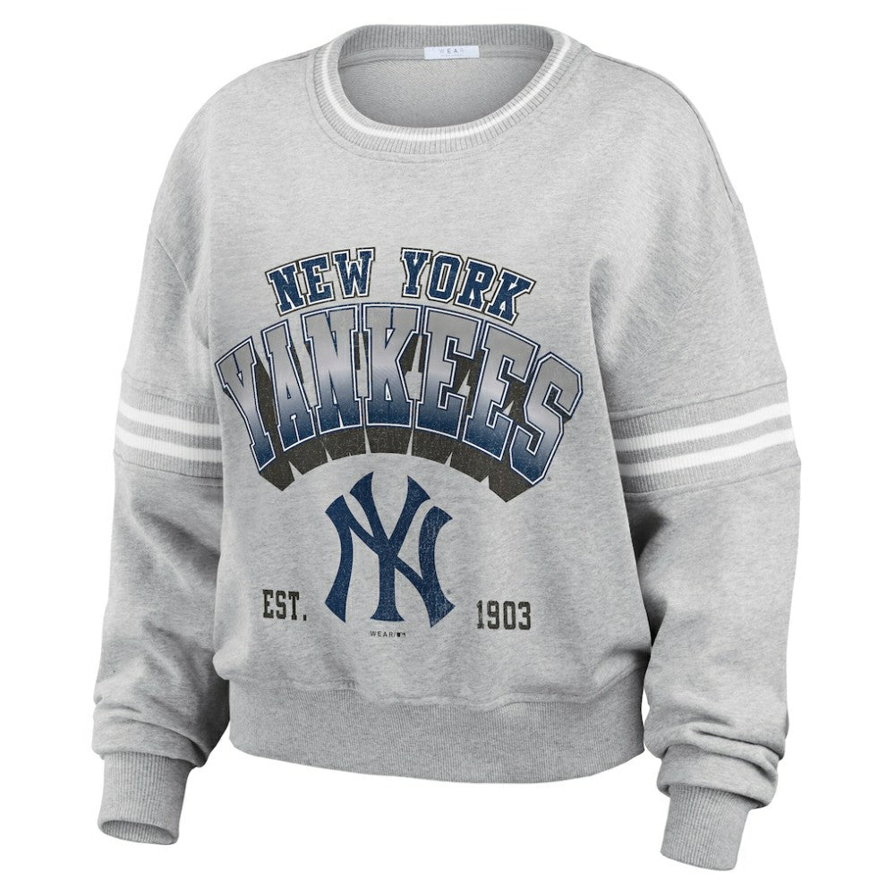 New York Yankees WEAR by Erin Andrews Women's Sleeve Stripe Fleece Crewneck Sweatshirt - MLB Sweatshirts