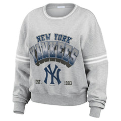 New York Yankees WEAR by Erin Andrews Women's Sleeve Stripe Fleece Crewneck Sweatshirt - MLB Sweatshirts