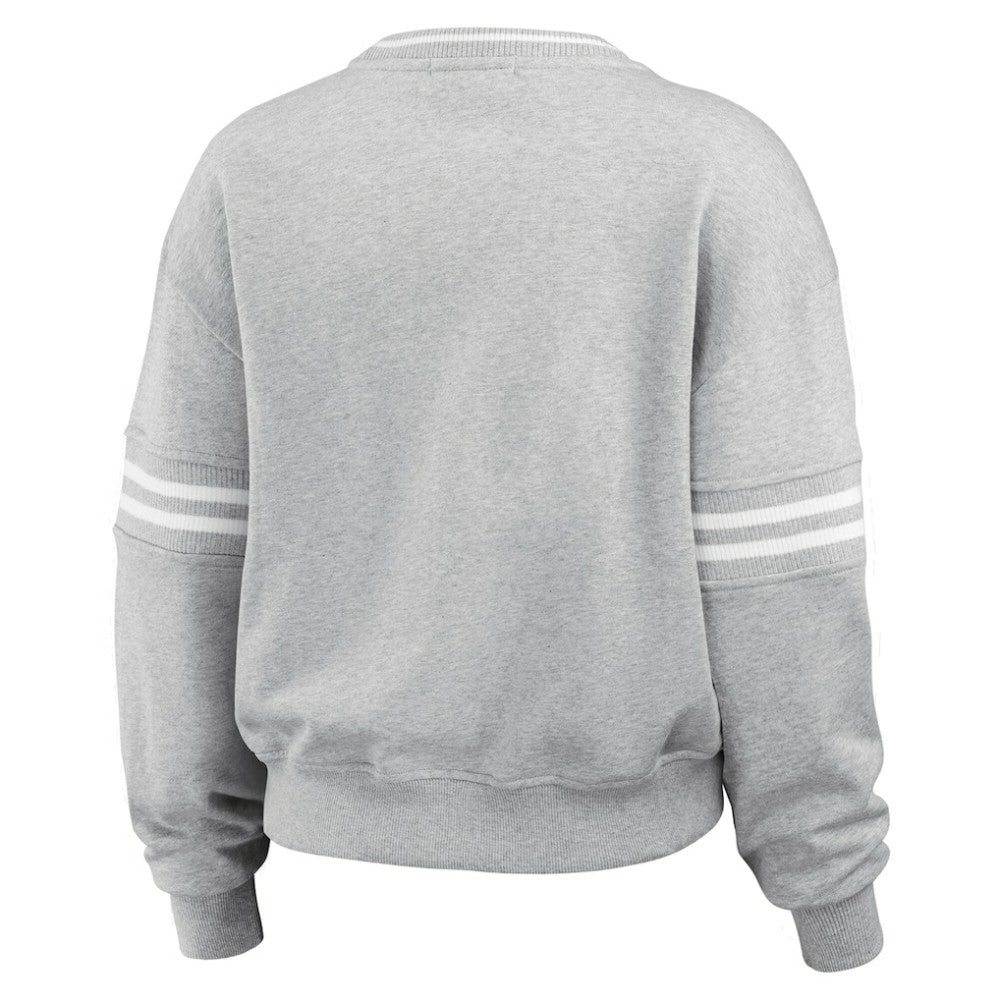 New York Yankees WEAR by Erin Andrews Women's Sleeve Stripe Fleece Crewneck Sweatshirt - MLB Sweatshirts