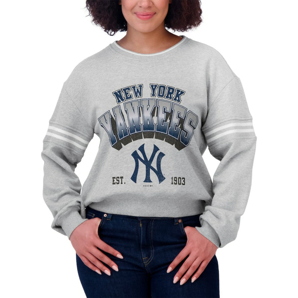 New York Yankees WEAR by Erin Andrews Women's Sleeve Stripe Fleece Crewneck Sweatshirt - MLB Sweatshirts
