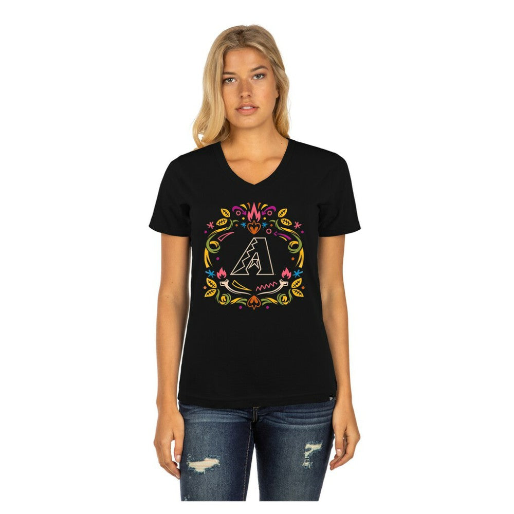 Arizona Diamondbacks New Era Women's Día de los Muertos V-Neck T-Shirt - MLB T-shirts