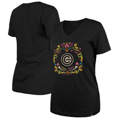Chicago Cubs New Era Women's Día de los Muertos V-Neck T-Shirt - MLB T-shirts