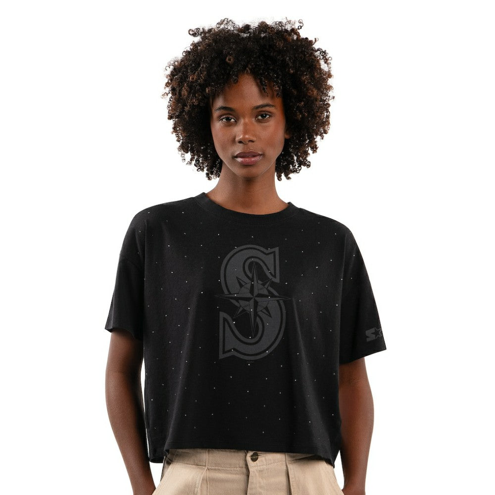 Seattle Mariners Starter Women's Rhinestone Sprinkle Boxy Cropped T-Shirt - MLB T-shirts