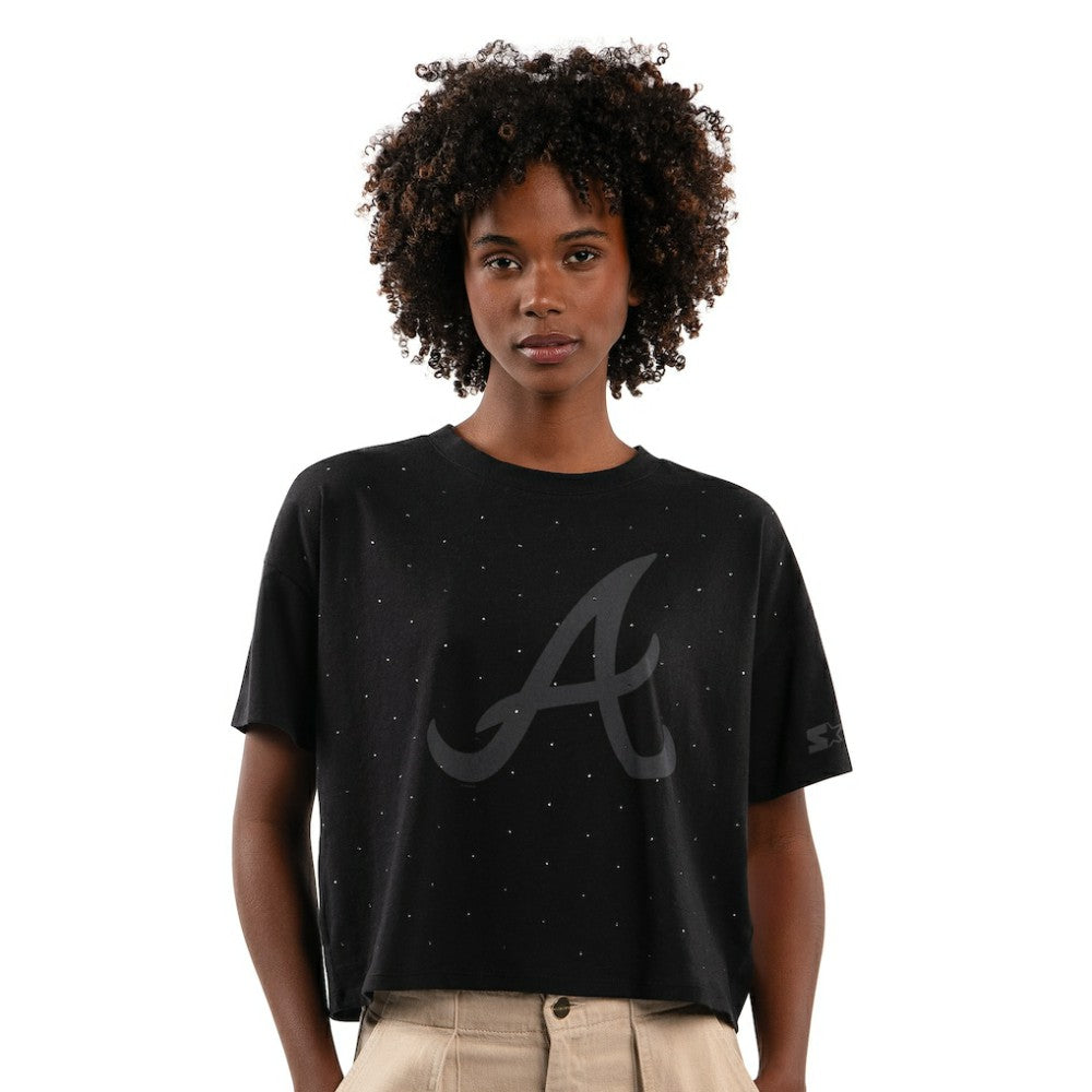 Atlanta Braves Starter Women's Rhinestone Sprinkle Boxy Cropped T-Shirt - MLB T-shirts
