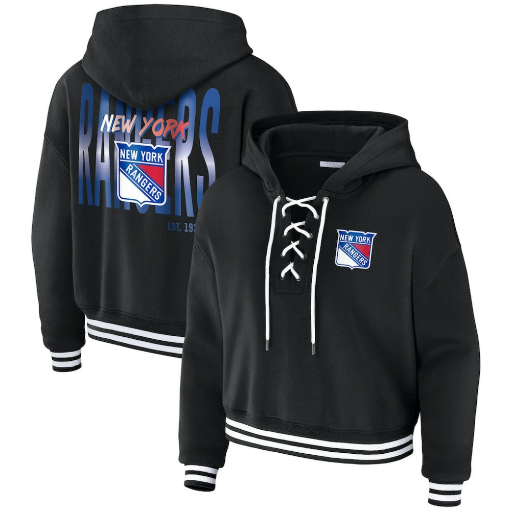 New York Rangers WEAR by Erin Andrews Women's Cropped Lace-Up Hoodie -  NHL Hoodies