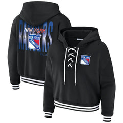 New York Rangers WEAR by Erin Andrews Women's Cropped Lace-Up Hoodie -  NHL Hoodies