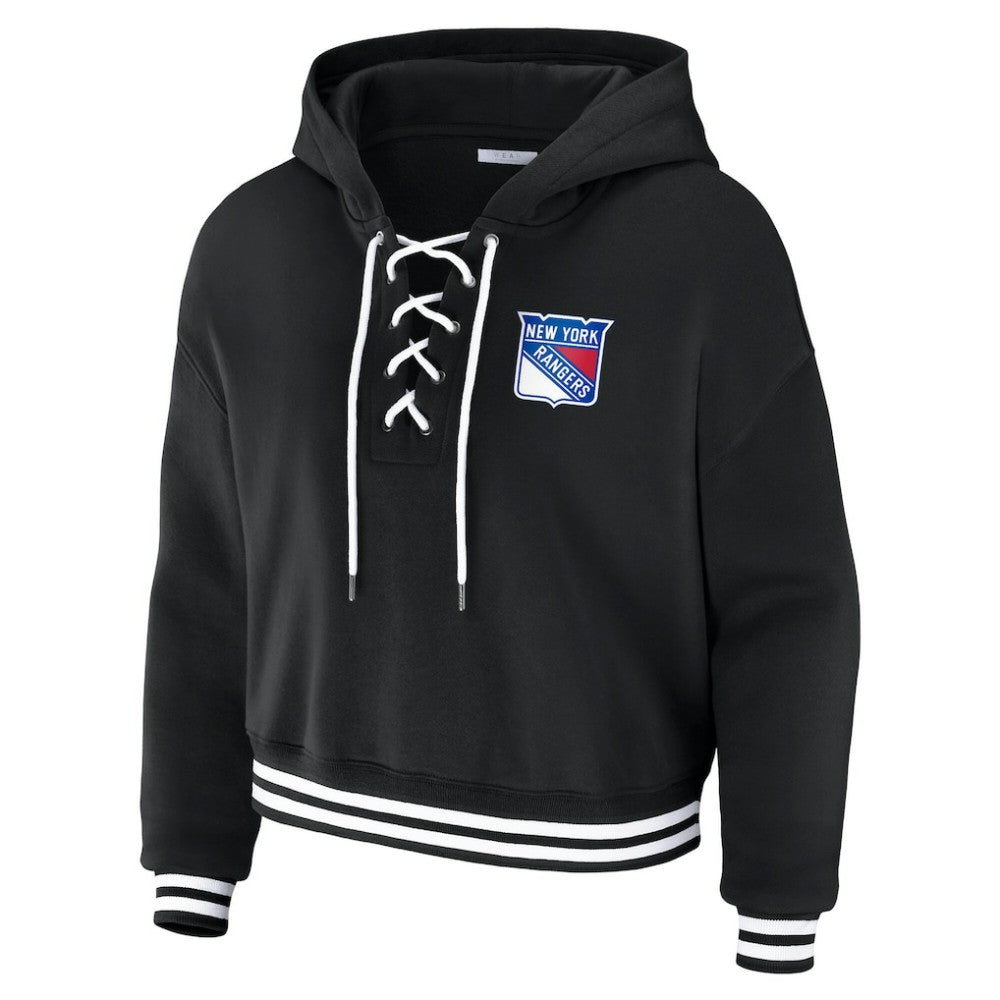 New York Rangers WEAR by Erin Andrews Women's Cropped Lace-Up Hoodie -  NHL Hoodies