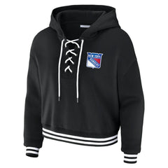 New York Rangers WEAR by Erin Andrews Women's Cropped Lace-Up Hoodie -  NHL Hoodies
