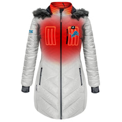 Detroit Lions ActionHeat Women's 5V Battery Heated Long Puffer Full-Zip Hoodie Jacket | NFL Sale