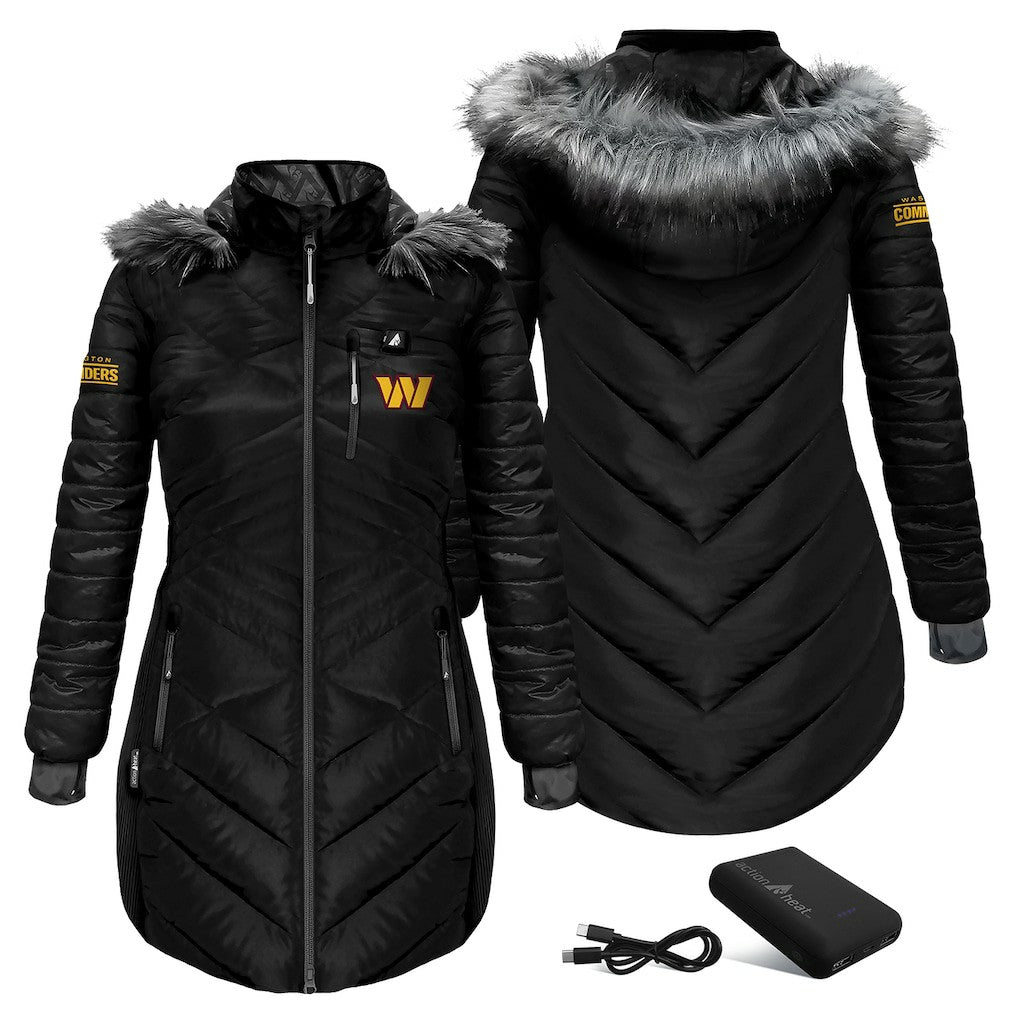 Washington Commanders ActionHeat Women's 5V Battery Heated Long Puffer Full-Zip Hoodie Jacket | NFL Sale