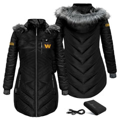 Washington Commanders ActionHeat Women's 5V Battery Heated Long Puffer Full-Zip Hoodie Jacket | NFL Sale