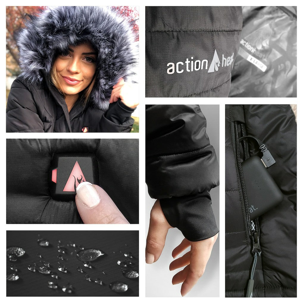 Washington Commanders ActionHeat Women's 5V Battery Heated Long Puffer Full-Zip Hoodie Jacket | NFL Sale