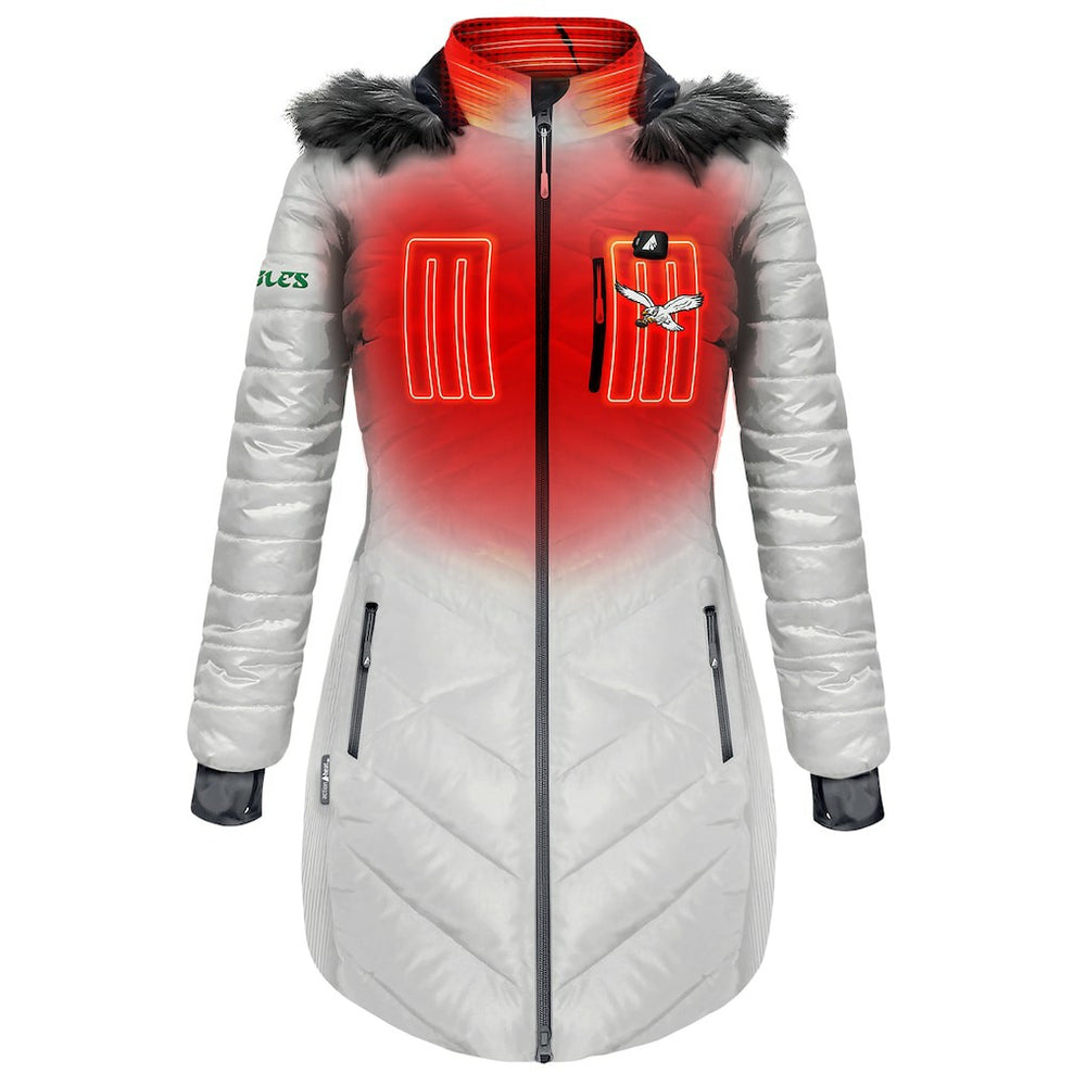 Philadelphia Eagles ActionHeat Women's 5V Battery Heated Long Puffer Full-Zip Hoodie Jacket | NFL Sale