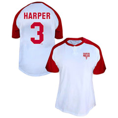 Bryce Harper Philadelphia Phillies Profile Women's Plus Size Name & Number Raglan Henley T-Shirt - MLB T-shirts