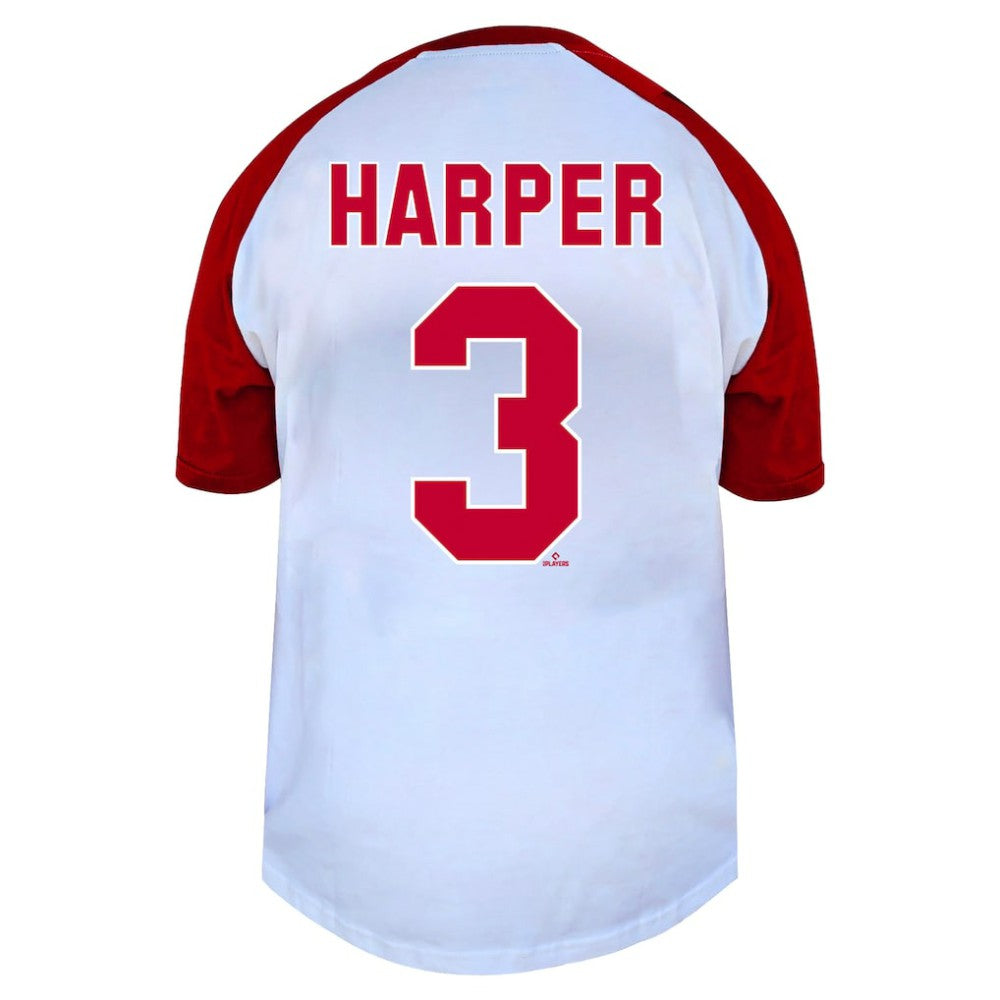 Bryce Harper Philadelphia Phillies Profile Women's Plus Size Name & Number Raglan Henley T-Shirt - MLB T-shirts