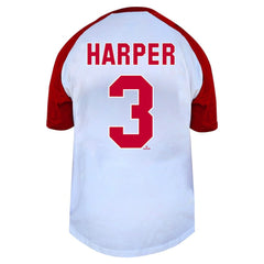 Bryce Harper Philadelphia Phillies Profile Women's Plus Size Name & Number Raglan Henley T-Shirt - MLB T-shirts
