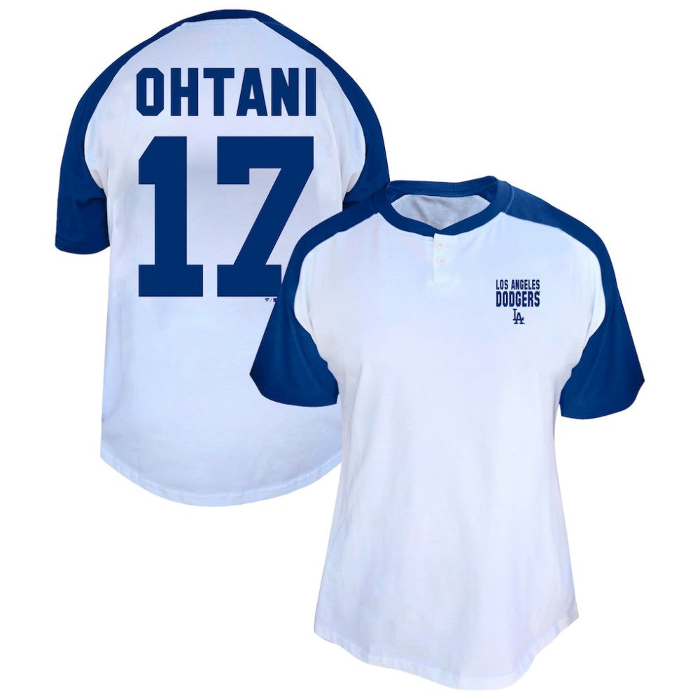 Shohei Ohtani Los Angeles Dodgers Profile Women's Plus Size Name & Number Raglan Henley T-Shirt - MLB T-shirts