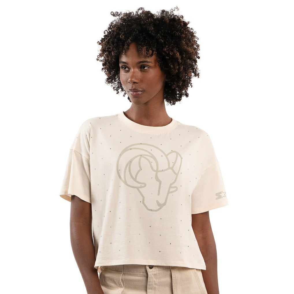 Los Angeles Rams Starter Women's Rhinestone Sprinkle Boxy Cropped T-Shirt | NFL Hot