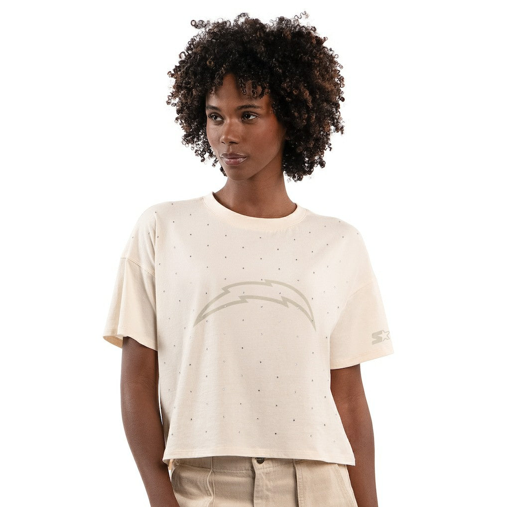 Los Angeles Chargers Starter Women's Rhinestone Sprinkle Boxy Cropped T-Shirt | NFL New
