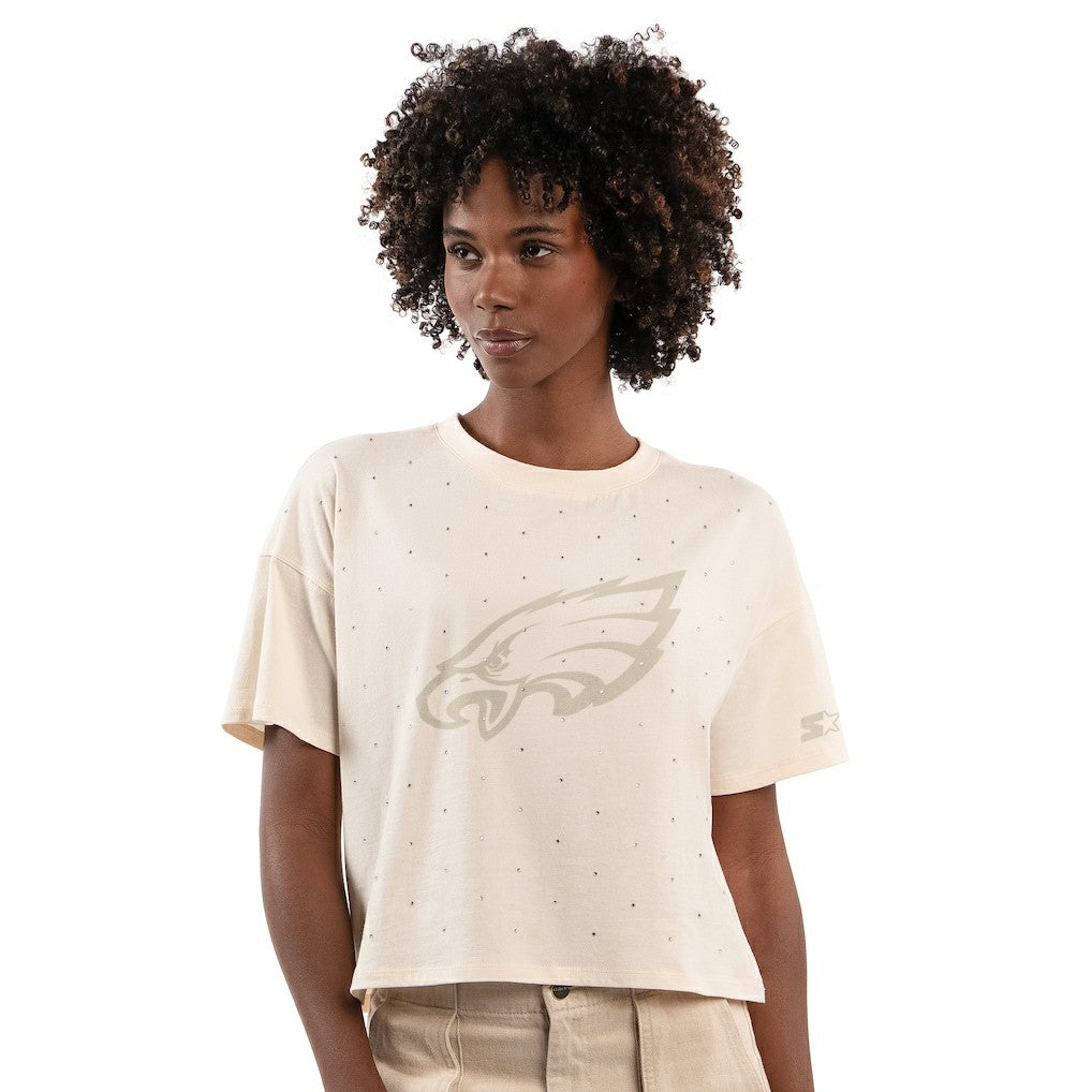 Philadelphia Eagles Starter Women's Rhinestone Sprinkle Boxy Cropped T-Shirt | NFL Outlet