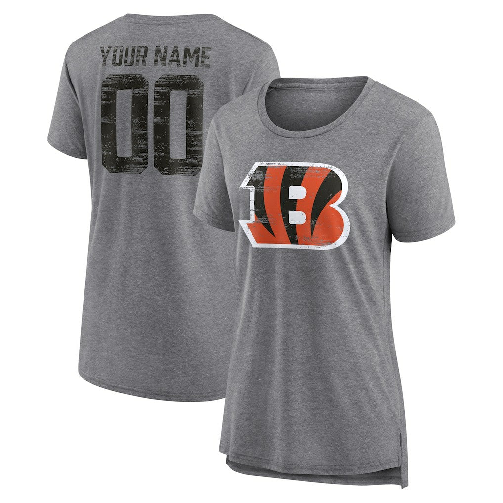 Cincinnati Bengals Women's Heritage Custom Name & Number Tri-Blend T-Shirt | NFL Outlet